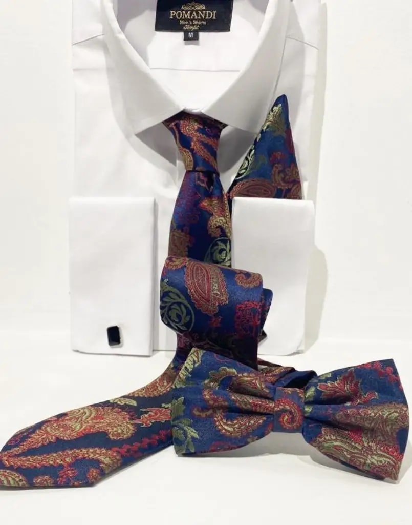 Chemise blanche avec cravate et nœud papillon motif cachemire