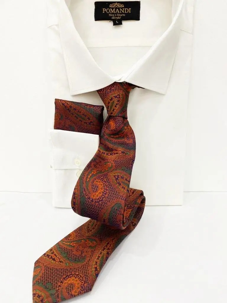 Stijlvolle stropdas met paisleypatroon en wit overhemd